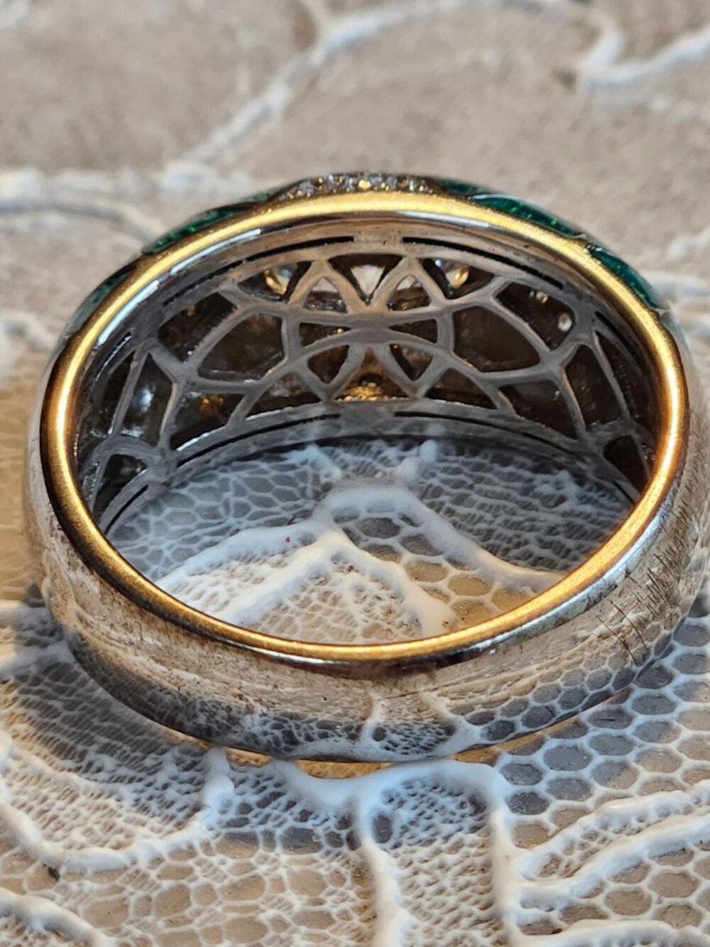 Hidalgo Diamonique Oval Cut CZ Green Enamel Ring 925 Size 9 - geometric pattern! - Picture 10 of 14
